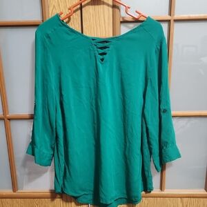 Torrid Green 3/4 Sleeve Tie Shirt